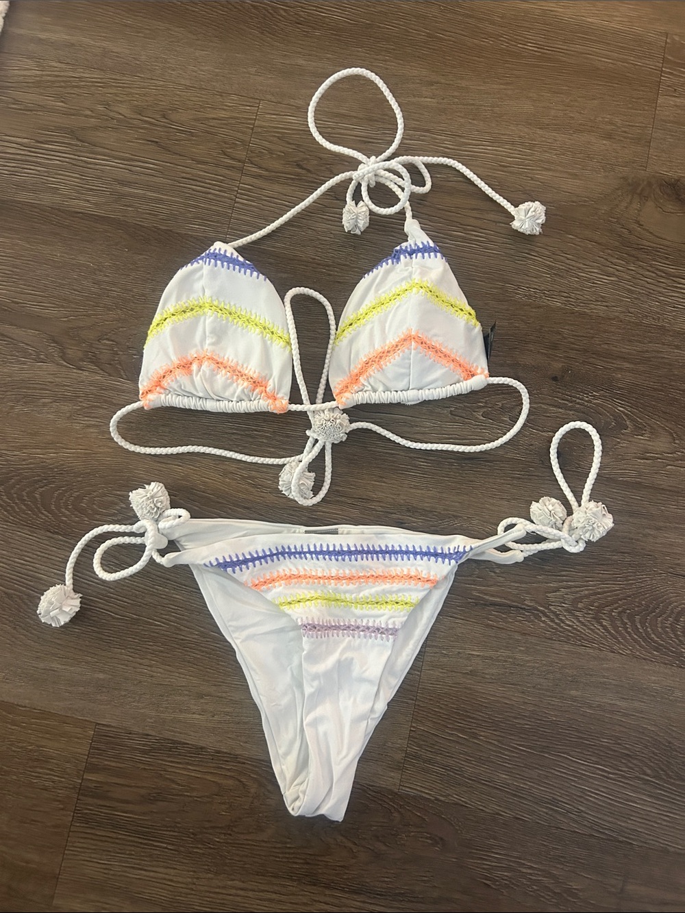 Dolce Vita Crochet-Trim Triangle Bikini with Rainbow Accents size small